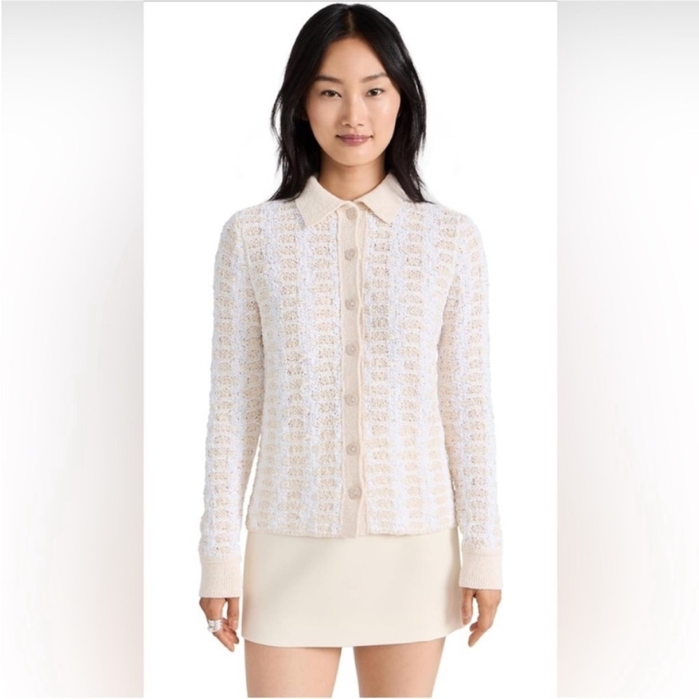 NWOT Vince Italian Cotton-Blend Geometric Cardigan Medium Cream White size small